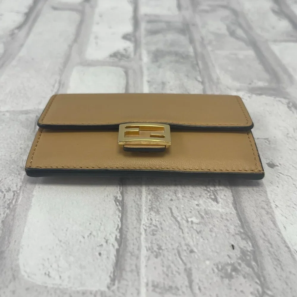 Fendi Baguette Dark Beige Card Holder Nappa Leather - Preowned